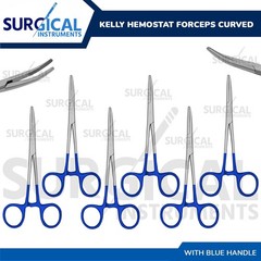 BLUE – 6 Pcs Kelly Hemostat Forceps 5.5″ Curved Surgical Dental German Grade