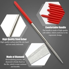 HARSKIYER 10pcs Metal File Set, 3x140mm Mini Diamond 3 x 140mm, Silver, Red