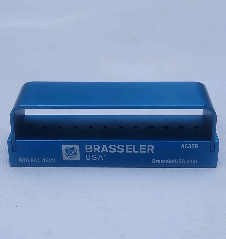 Brasseler USA A635B Blue Aluminum Bur Block 8FG 4RA Dental Organizer