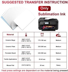 100 sheets Sublimation Paper 8.5×11 for Inkjet Printer Epson Canon Heat Transfer