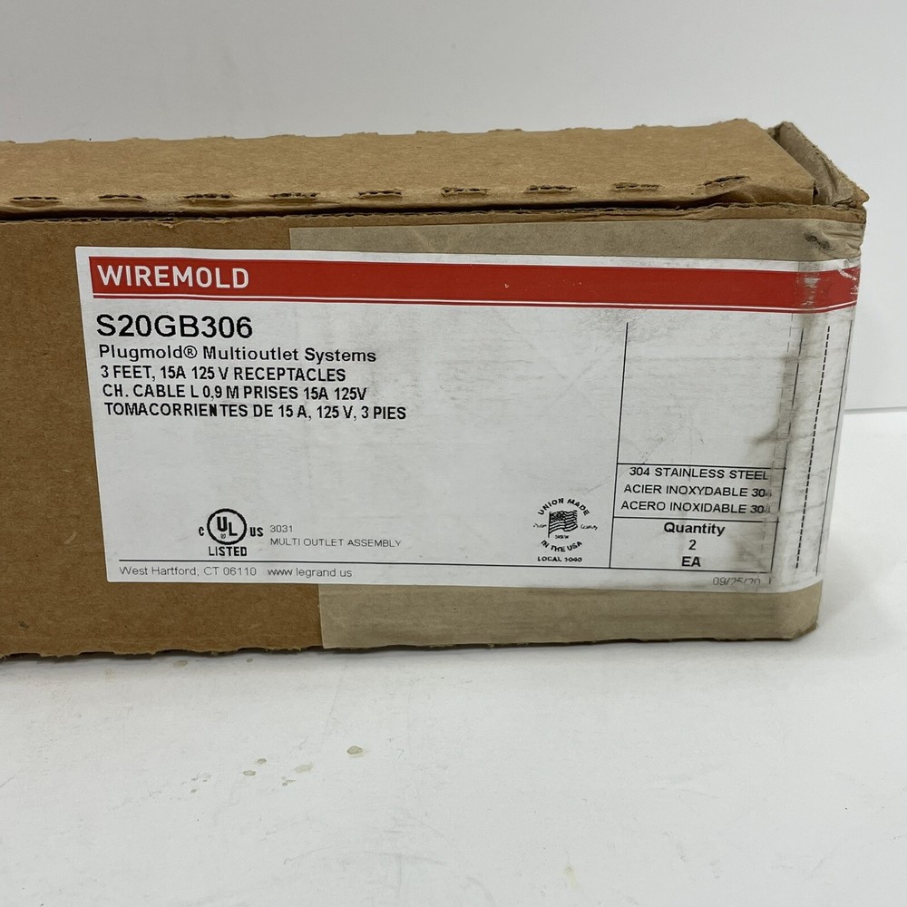 Legrand Wiremold S20GB306 Plugmold Multi-Outlet Power Strip 6 Receptacles 3’ 15A