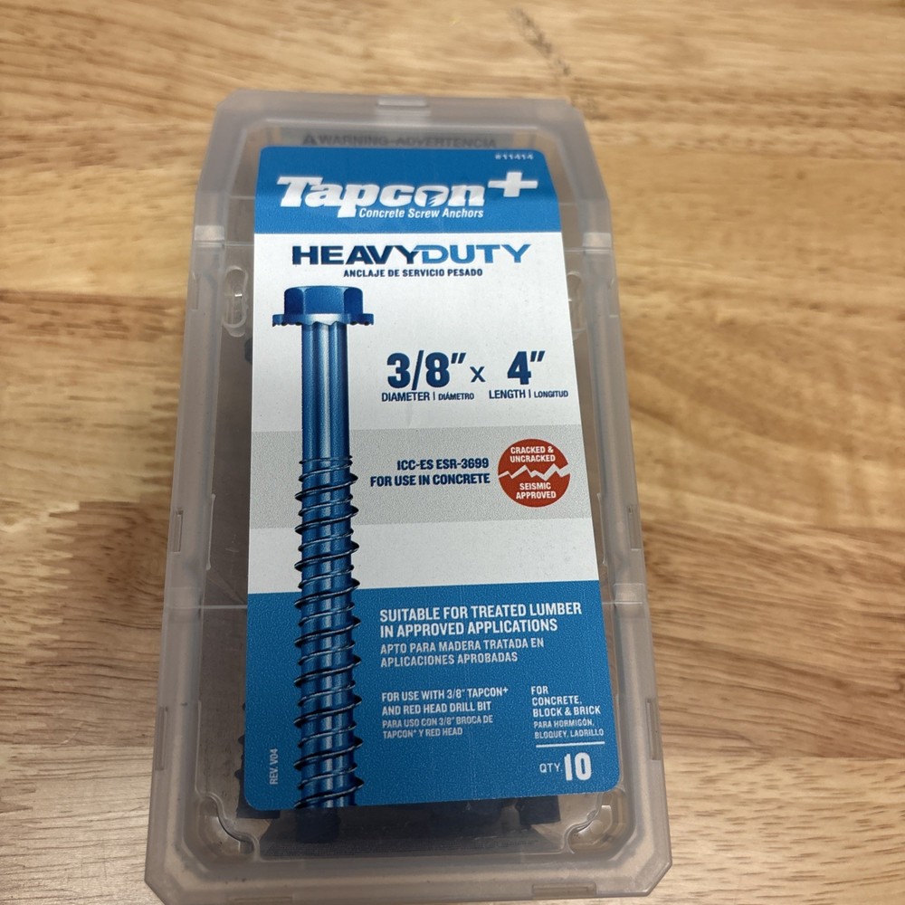 TAPCON 11414 3/8″ X 4″ HEX-WASHER-HEAD LARGE DIAMETER STEEL CONCRETE ANCHOR 10PK