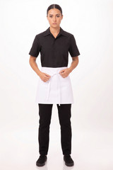 Four Way Apron 17 x 34 White 55% Cotton 45% Polyester Tie Strap Closure Washable