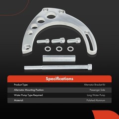 A-Premium Polished Aluminum Alternator Bracket Kit | Compatible with Chevy Bi…