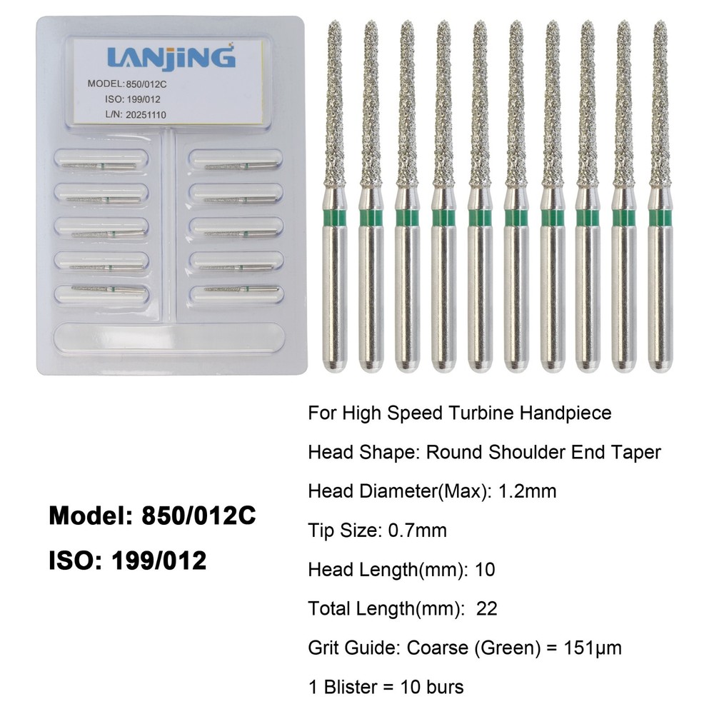 Dental Diamond Burs FG Round Shoulder End Taper Burs Coarse High Speed 850/012C