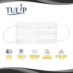 50 White ASTM Level 3 Face Masks 4-Ply, Disposable Surgical Medical Shield Tulip