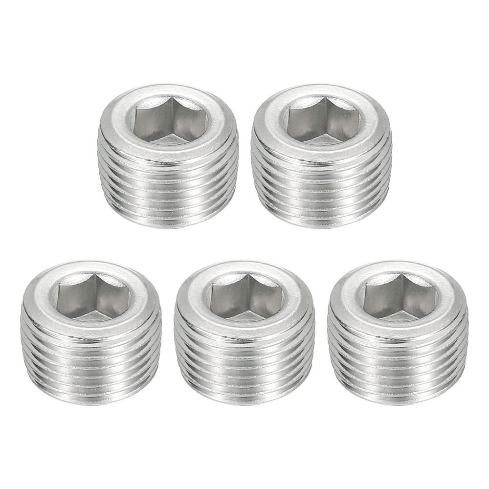 5Pcs Socket Pipe Plugs NPT 3/8″Stainless Steel Hex Thread Pipe Caps Silver