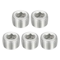 5Pcs Socket Pipe Plugs NPT 3/8″Stainless Steel Hex Thread Pipe Caps Silver