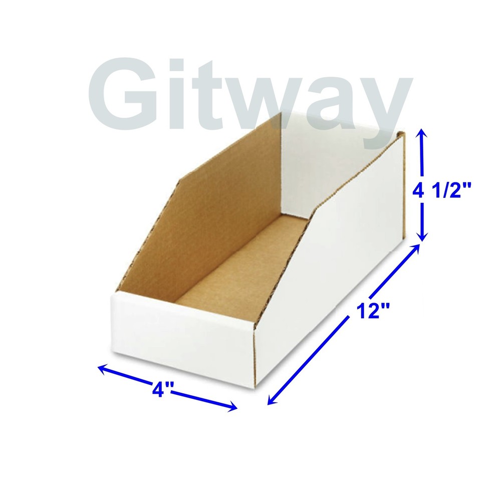 50- 4 X 12 x 4 1/2″” Corrugated Cardboard Open Top Storage Parts Bin Bins Boxes