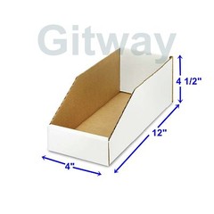 50- 4 X 12 x 4 1/2″” Corrugated Cardboard Open Top Storage Parts Bin Bins Boxes
