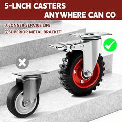 5 Inch Caster Wheels Heavy Duty with Dual-Lock Safety Brake and Rubber Tire W…