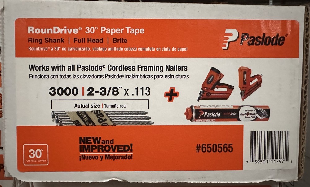 Paslode 650565 2-3/8″x.113 Strip Framing Nails Ring Shank (3,000 count)