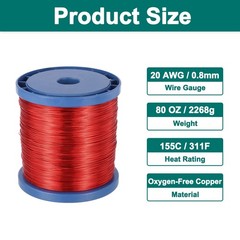 20 AWG Magnet Wire, 20 Gauge 80 oz Enameled Copper Wire, 155C(311F), Red,Blue