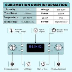 25L Sublimation Oven 110V 1700W with Digital Display for Tumblers & Mugs