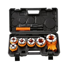 Heavy-Duty Ratchet Pipe Threader Kit with 6 NPT Dies for Metal & PVC Pipes, Port
