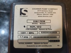 STENNER 85M / 170DM 120V / 60Hz 1.7amps. pump