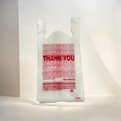 Thank You T-Shirt Carry-Out Bags Disposable Plastic Bags with Handles 1/6 Barrel