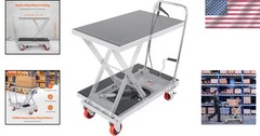 500 lbs Hydraulic Lift Table Cart – 28.5 Inch Manual Scissor Lift with Wheels