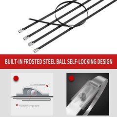 Metal Zip Ties black 100pcs 11.8 inch 304Stainless steel Epoxy Coated Cable T…