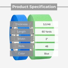48 Rolls, Blue Painters Masking Tape, 2 Inch x 60 Yards – 5.5 Mil, Adhesive Tape