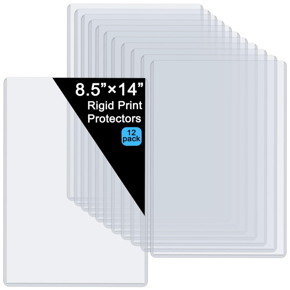 8.5″ X 14″ Rigid Print Protectors – Clear Waterproof Plastic Sleeves, 12 Pack