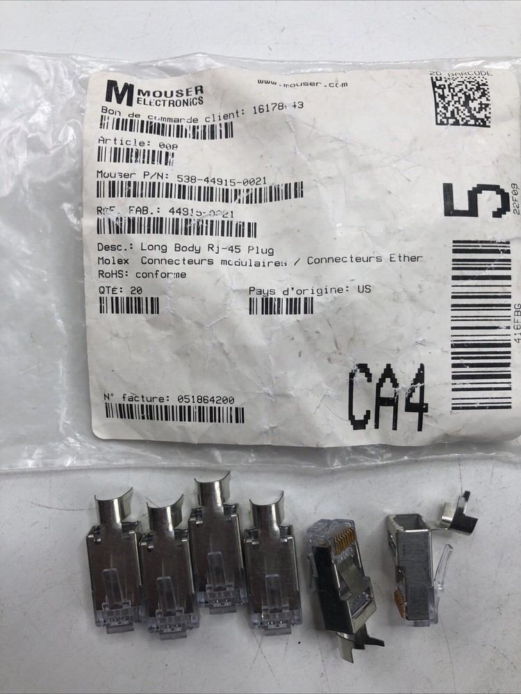 (Lot of 6) Molex 44915-0021 Plug Modular Connector 8p8c RJ45 Cat6 Crimp
