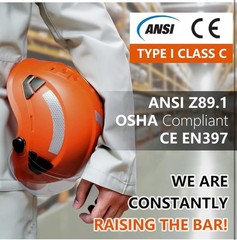 Safety Helmet Hard Hat with Visor & Chin Strap OSHA Approved – Brimless Vented