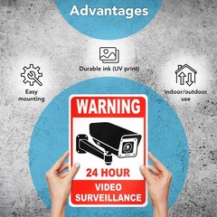 2 PC Video Surveillance Sign – 10×7 Aluminum Smile Your on Camera Signs – 24