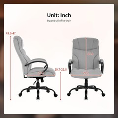 Big and Tall 500lbs Wide Seat Desk Chair with Lumbar Support Arms , Grey