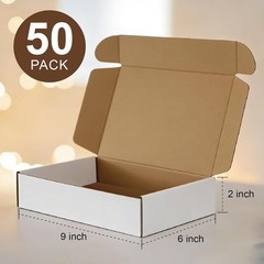 50 Pack 9x6x2 White Corrugated Cardboard Mailer Boxes for Shipping & Packaging