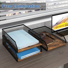 3-Tier Stackable Metal Mesh Paper Organizer with Sliding Tray,Retro