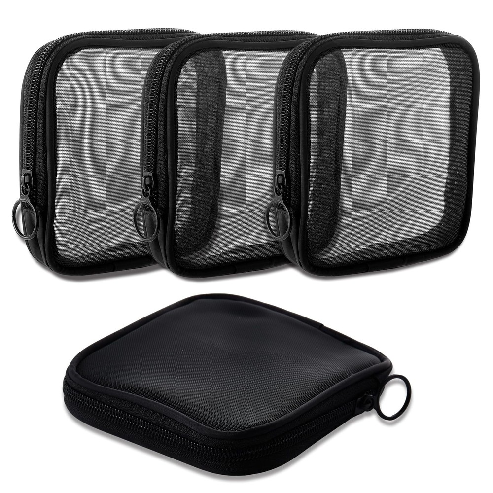 Fnuqz 4 Pcs Mesh Cosmetic Bag Transparent Zipper Mini Black