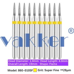 Vakker 10pc Dental Diamond Burs Medium Super Fine Friction Grip