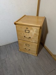 Vintage Industrial Mission Style Oak Wood Filing File Cabinet 2 Drawer Brass N54