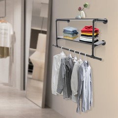 Clothes Display Rack with 2-tier Shelves, 2-tier Garment Rack, Wall Mounted Clot