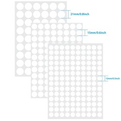 3 Sheets 290 Pcs Screw Hole Cover Stickers, 12 mm/15 mm/21 0.5 inches, White
