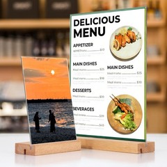 5″x7″ Acrylic Sign Holder with Wood Base Wood Sign Holder Vertical or Slant B…