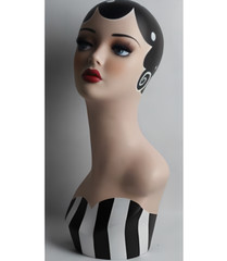 Fiberglass Vintage Costume Style Painted Adult Female Mannequin Head Display