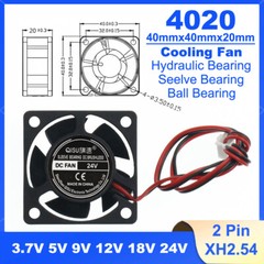 4020 40X40X20mm Brushless Cooling Fan Cooler Silent 3.7V 5V 12V 18V 24V DC 2 Pin