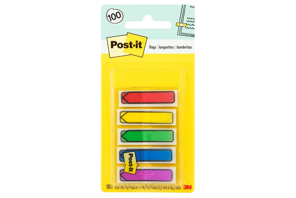 Post-it Arrow Flags, 0.47 in. x 1.7 in., One True, Assorted Primary Colors