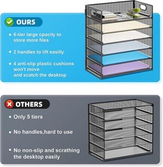 Marbrasse 6 Tier Mesh Desk Organizer Tray with Handle – Black