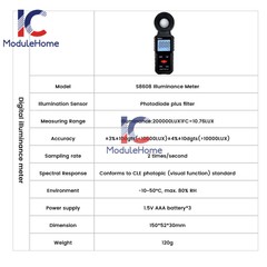 S8608 LCD Light Meter Digital Illuminance Meter Luxmeter Photometer 200000Lux-