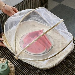 Hand Woven Bamboo Serving Basket with Removable Gauze Food Cover Lightweight