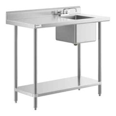 24″W x 48″L Stainless Steel Commercial Restaurant Work Table with Sink on Right