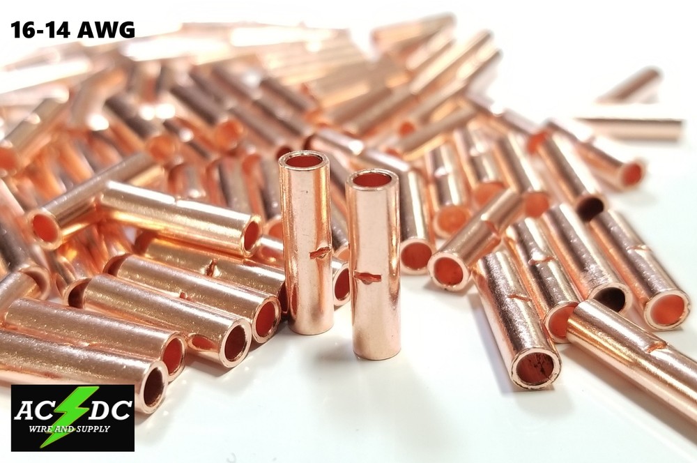 14-16 GAUGE 50 PK UNINSULATE​D BARE COPPER BUTT CONNECTOR TERMINAL WIRE