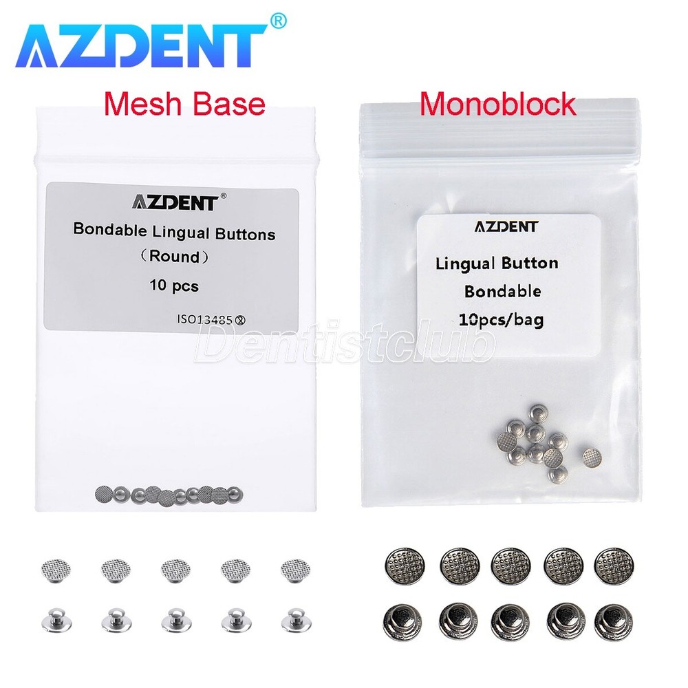 AZDENT Dental Orthodontic Lingual Buttons Bondable Round Base Ceramic /Metal