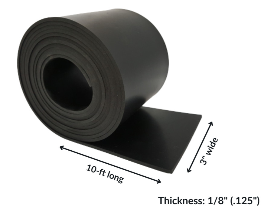 Neoprene Rubber Strip Solid 1/8″ Thick x 3″ wide x 10 ft long 60A Duro, Black