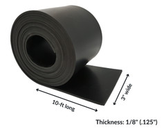 Neoprene Rubber Strip Solid 1/8″ Thick x 3″ wide x 10 ft long 60A Duro, Black