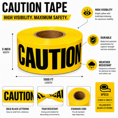 ATERET Premium Yellow Caution Tape I 3 inch x 1000 feet I Harzard Tape w/Bright