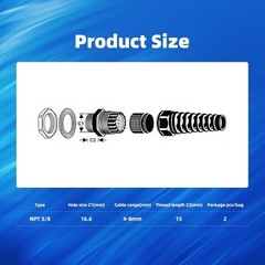 2 Pk NPT 3/8″ Waterproof Cable Gland Spiral Strain Relief Cord Grip Nylon Joint
